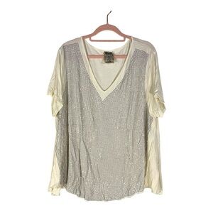 Vocal Rhinestone Mesh V-Neck Top - Size XL